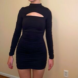 Black Scrunch Mini Dress With Cutout